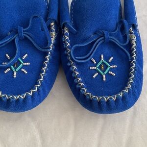 Blue Beaded Women's Moccasins leather suede